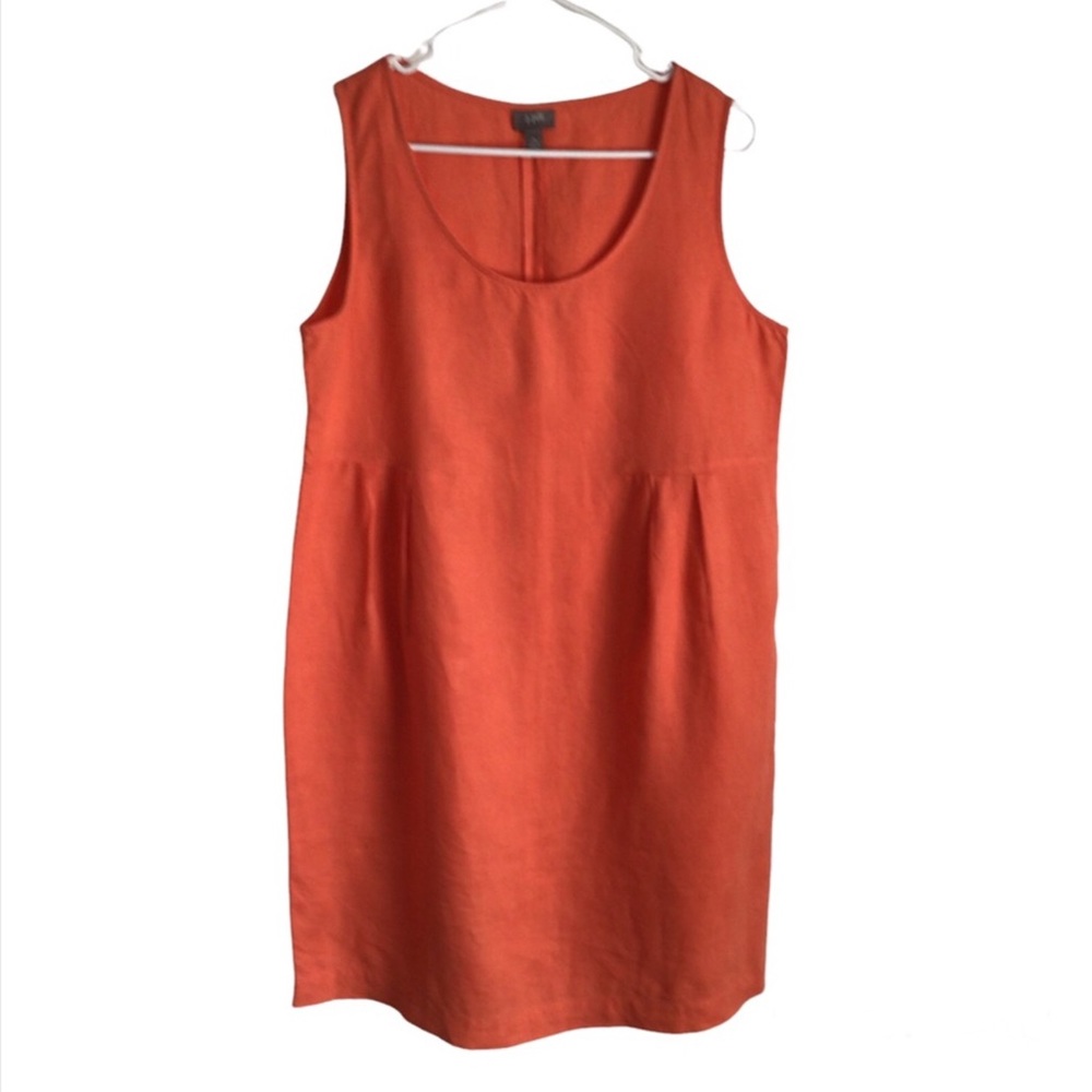 J. Jill 100% Linen Orange Sleeveless Shift Dress Size MP